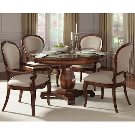 Round Dining Table with 2 Upholstered Side Chairs & 2 Upholstered Arm Chair